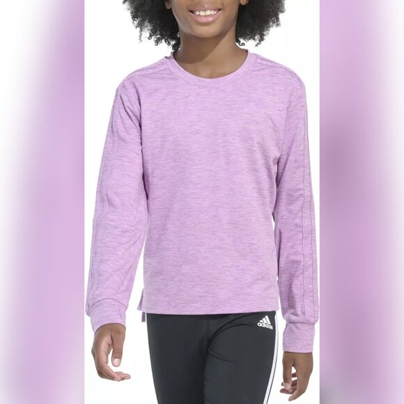 NWT Girls Adidas Purple Melange Long Sleeve Relaxed fit Crewneck Training Tee - Picture 1 of 7